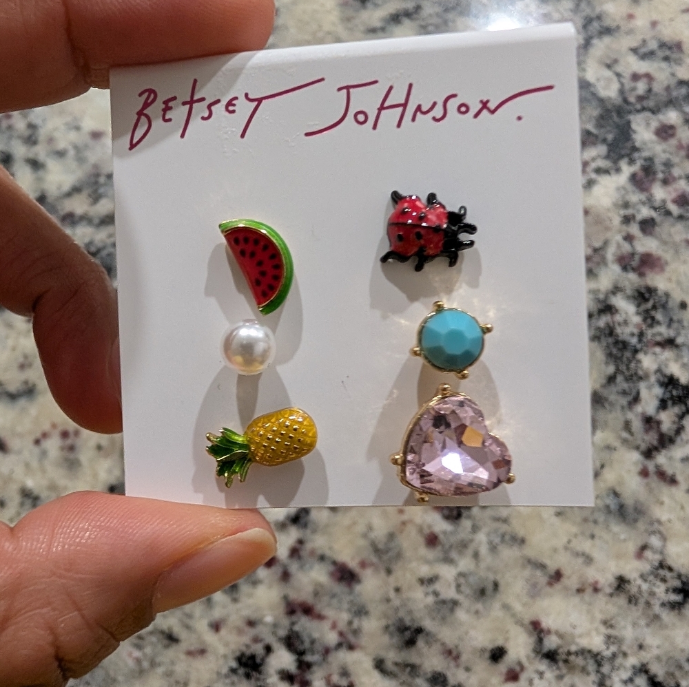 Betsey Johnson Kids Earring Set - Red, Pink, Gold, Blue